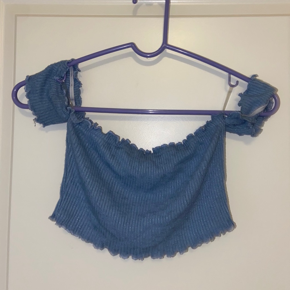 Cute blue off shoulder crop top